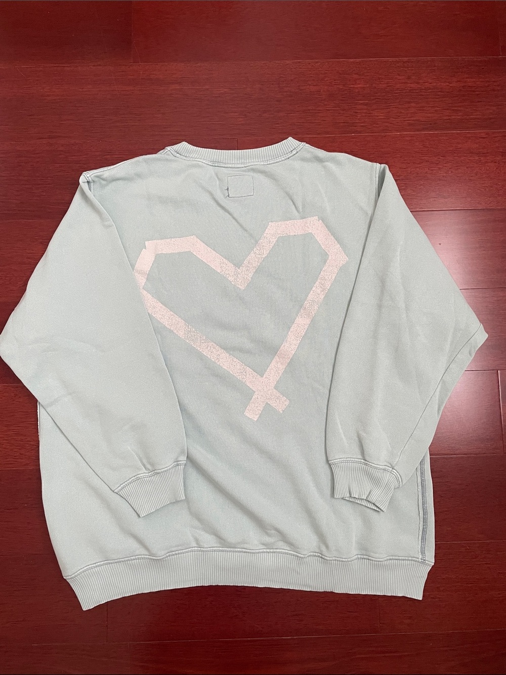 Aerie Oversized Boyfriend Crewneck Sweatshirt Mint Green Geometric Heart Back